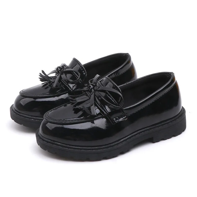 Girls Performance Leather Shoes Bow-knot with Tassels Chic Princess Loafers Slip-on Kids Flats for Wedding Party Children Shoes