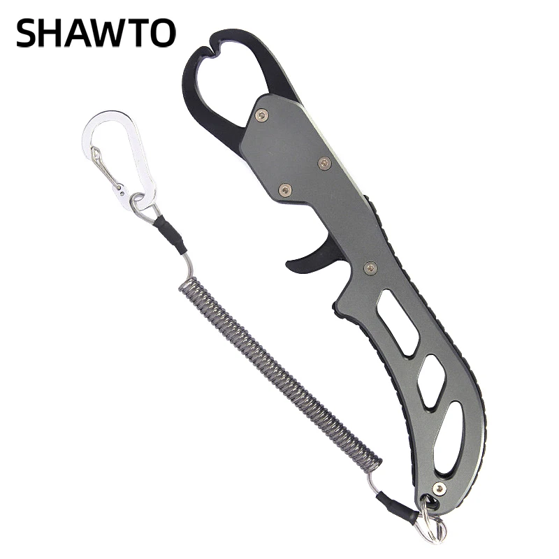 Shawto 9.09in Aluminum Alloy Fishing Pliers Saltwater Fish Gripper with Tool Rope Tackle Maximum 50KG Grip Weight Fishing Gear