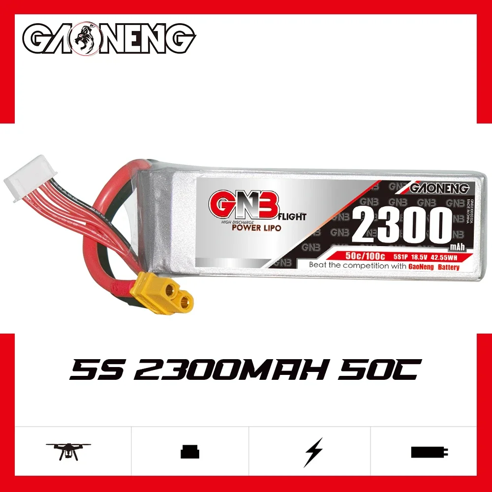 

Аккумулятор GAONENG GNB 2300 мАч 5S 50C 100C 18,5 V XT60 LiPo 250-330 мм без щеток