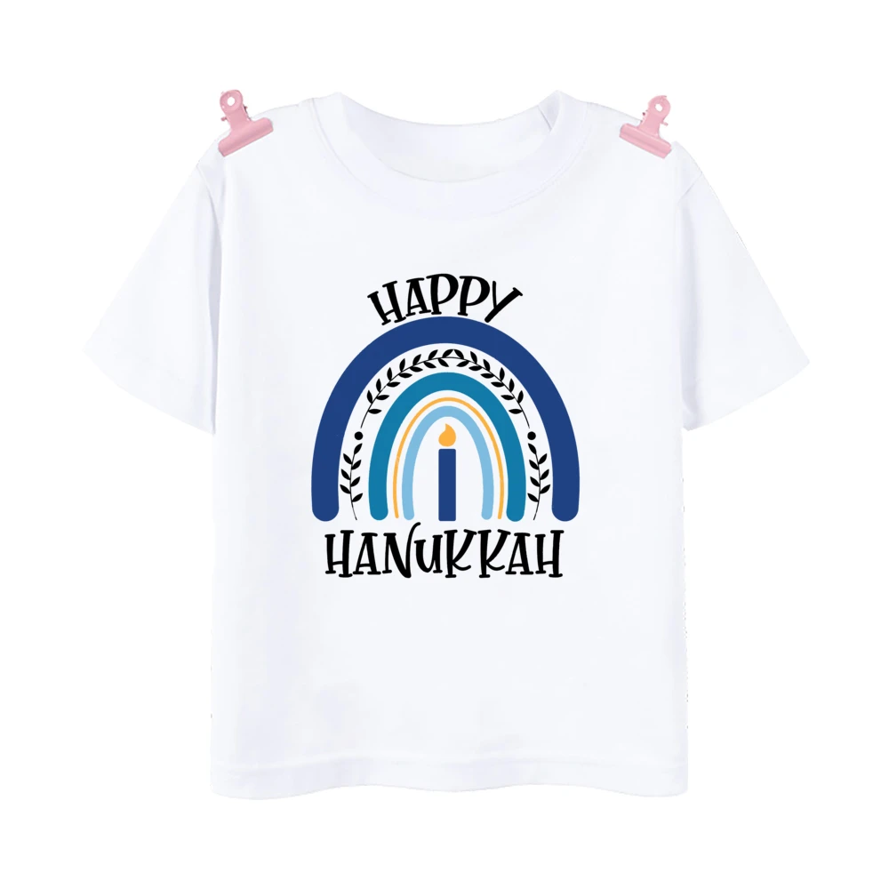 Happy Hanukkah Printed Kids Shirts Jewish Holiday Child Outfit T-shirt Boys Girls Holiday Clothes Tops Toddler Short Sleeve Tee