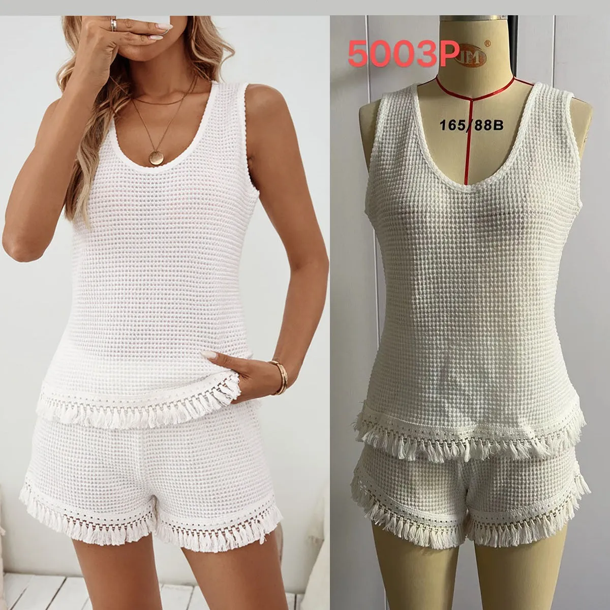 2025 Summer New Style Home Clothes Tassel Large Size Vest Shorts Casual Suit Pjamas for Women