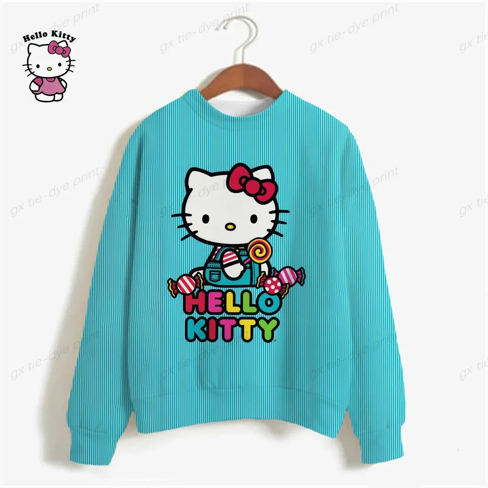 HELLO KITTY Spring Women Sweatshirts Streetwear Cartoon Polyester O-neck Pullovers Full Sleeve Casual groot Tops Sweatshirts