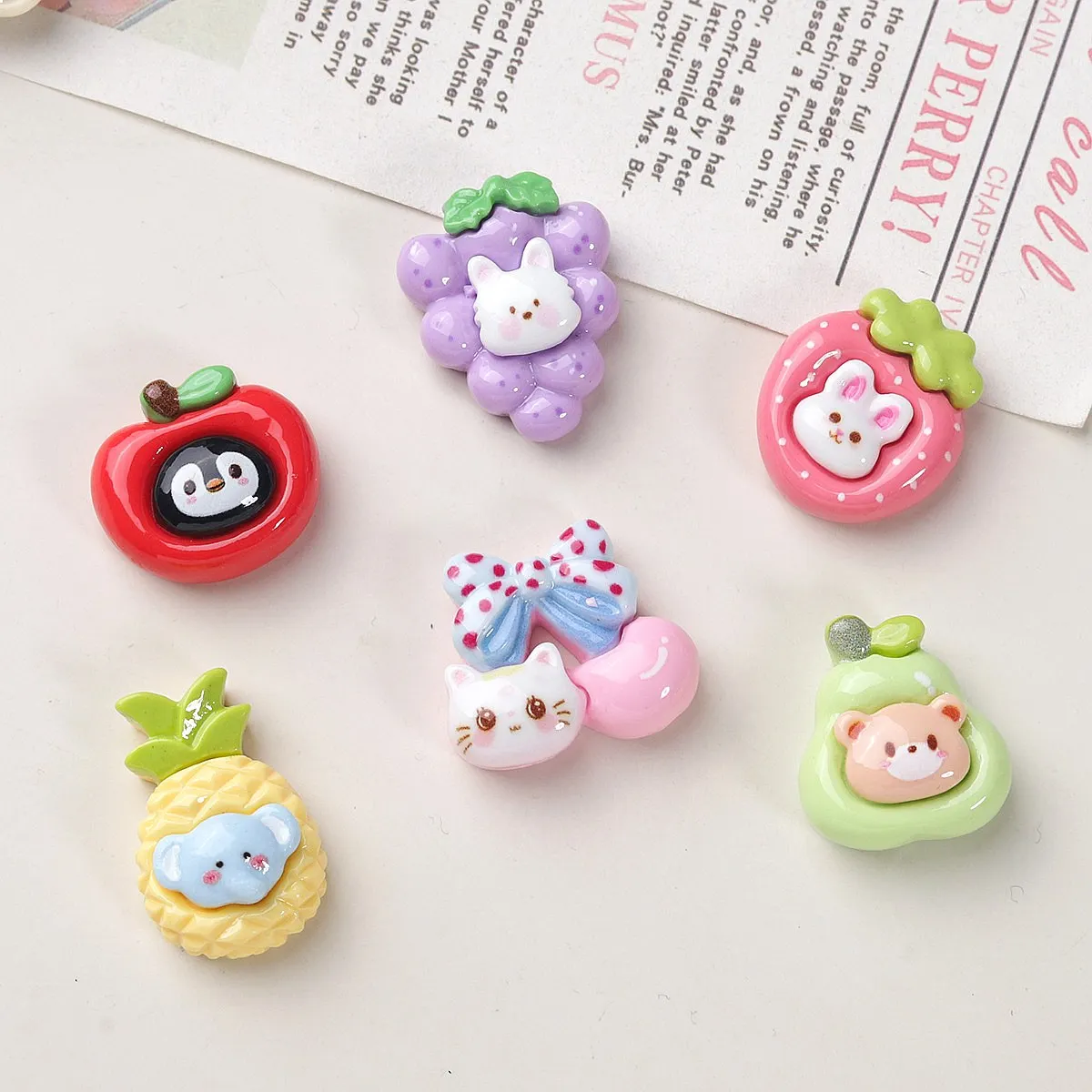 100pcs Kawaii Mini Animal Fruit Flatback Resin Cabochon DIY Craft Decor for Scrapbook Phone Case Decor