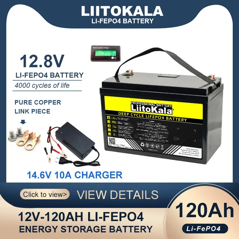 

LiitoKala 12,8 В 4000 Ач LiFePO4 аккумулятор USB 3.0 Тип-C 12 В литиевый 14,6 циклов для инвертора Автомобильная Зажигалка в гольф-кар беспошлинный