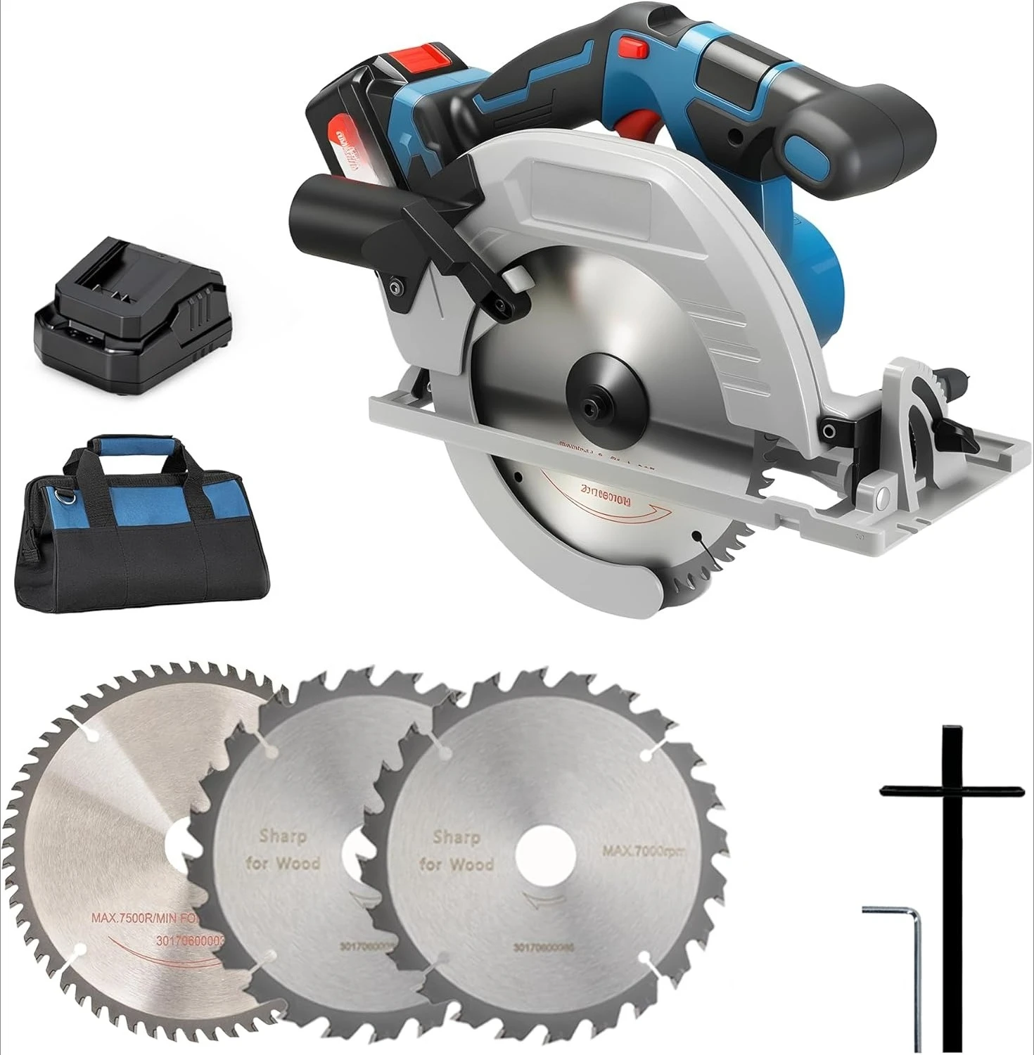 Cordless Circular Saw 7-1/4-Inch 5,000 Rpm, Cutting Depth 65mm, 0-45° Adjustable, with Dust Collection Adaptor,New Popularity