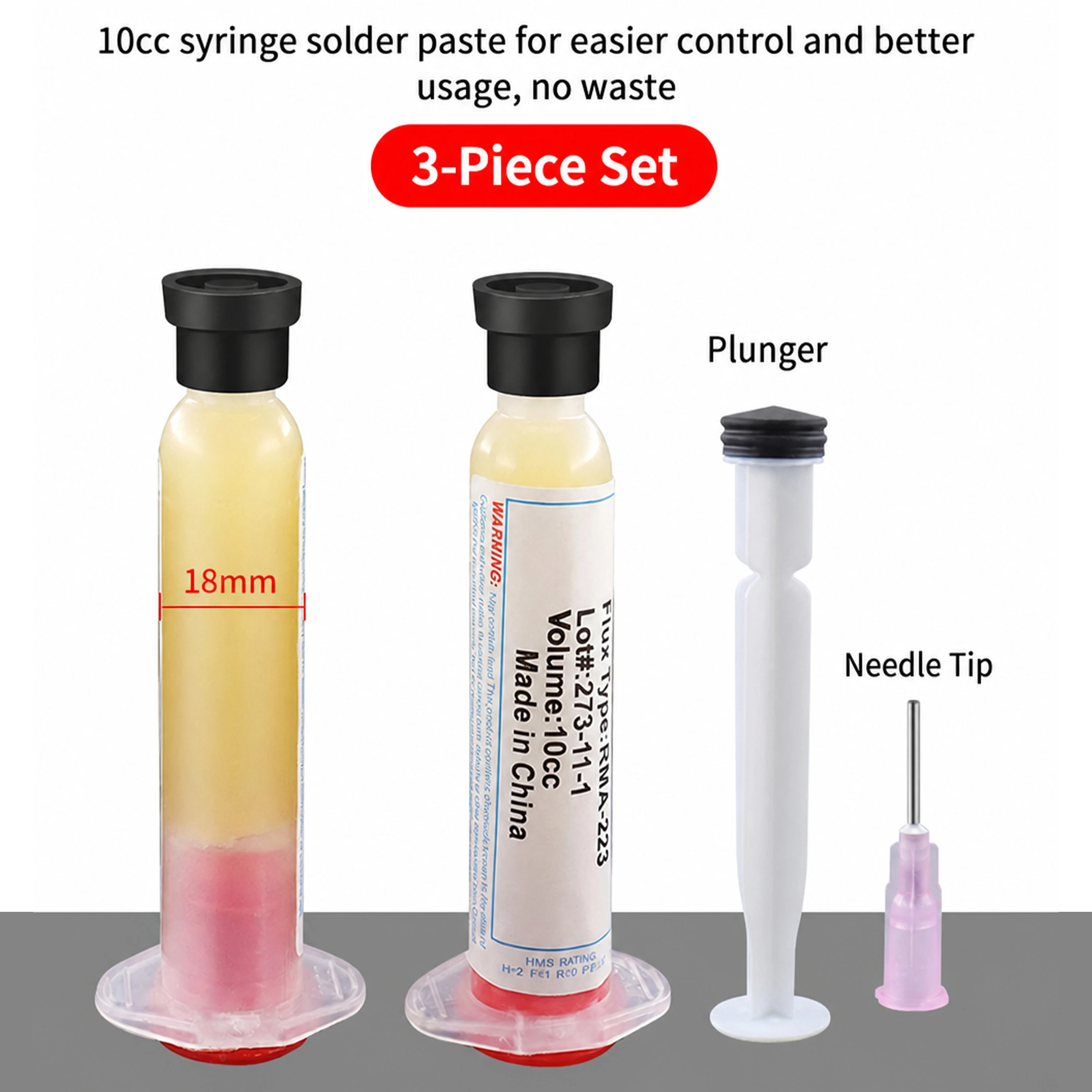Syringe Solder Paste Flux with Plunger Needle Tip Easy Control No Waste No-Clean Soldering Flux For BGA PGA SM