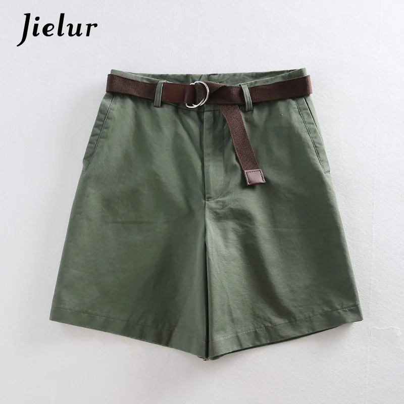 Jielur Shorts Alle-spiel 4 Einfarbig Schärpen Casual Shorts Frauen A-linie Hohe Taille Dünne Kurze Femme Chic S-XXL damen Boden