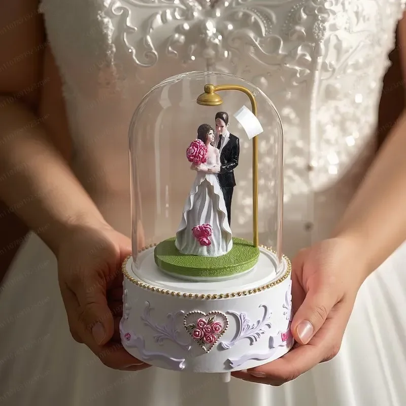 JMZ Music Box Crystal Ball Rotating Romantic Wedding Gift for Bride Couple High End Ornament Home Decor