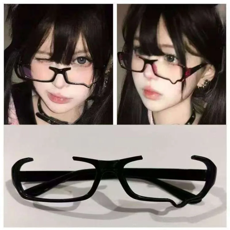 Crying Tears Anime Frame Subculture Half-Frame Glasses Kawaii Gothic Eyeglasses for Uni Cosplay Daily Wear Accessory Eyewear