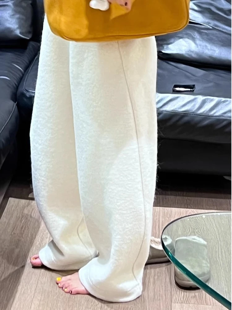 

Новые зимние брюки с высокой талией, свободного кроя, повседневные, простые, для офиса, белые, прямые, широкие, в корейском стиле, длинные