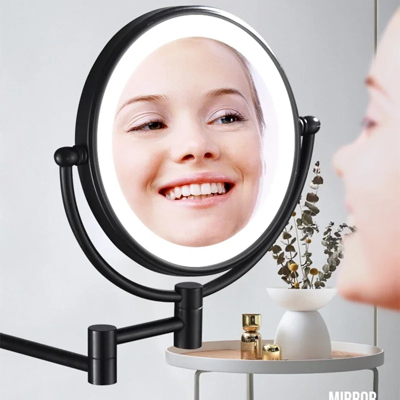 

Makeup Mirrors Black Painting LED Wall Mount Extending Folding Double Side LED Light Mirror 3 x 5x 10x Magnification Bath Mirror