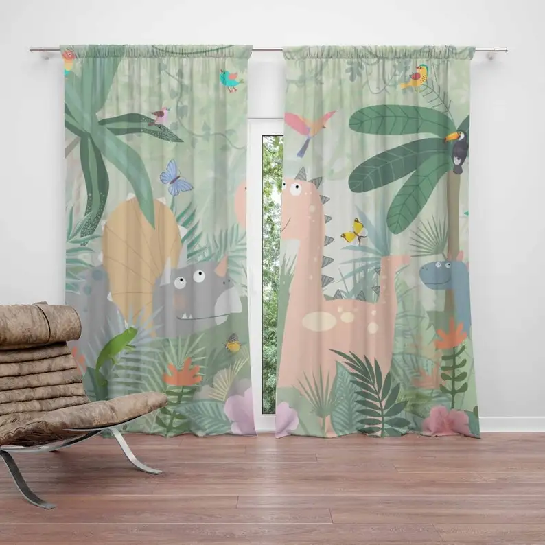 Dino Nursery Curtains Dinosaur Animal Kids Bedroom Black Out Nursery Decor Baby Room Curtains Bedroom Living Room Curtains