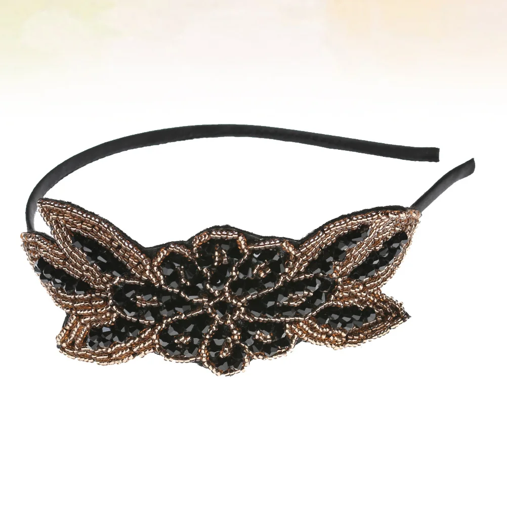

1920S Beads Headdress Black Golden Vintage Party Hair Accessory Wedding Performance Decorative Photo Prop Headwear