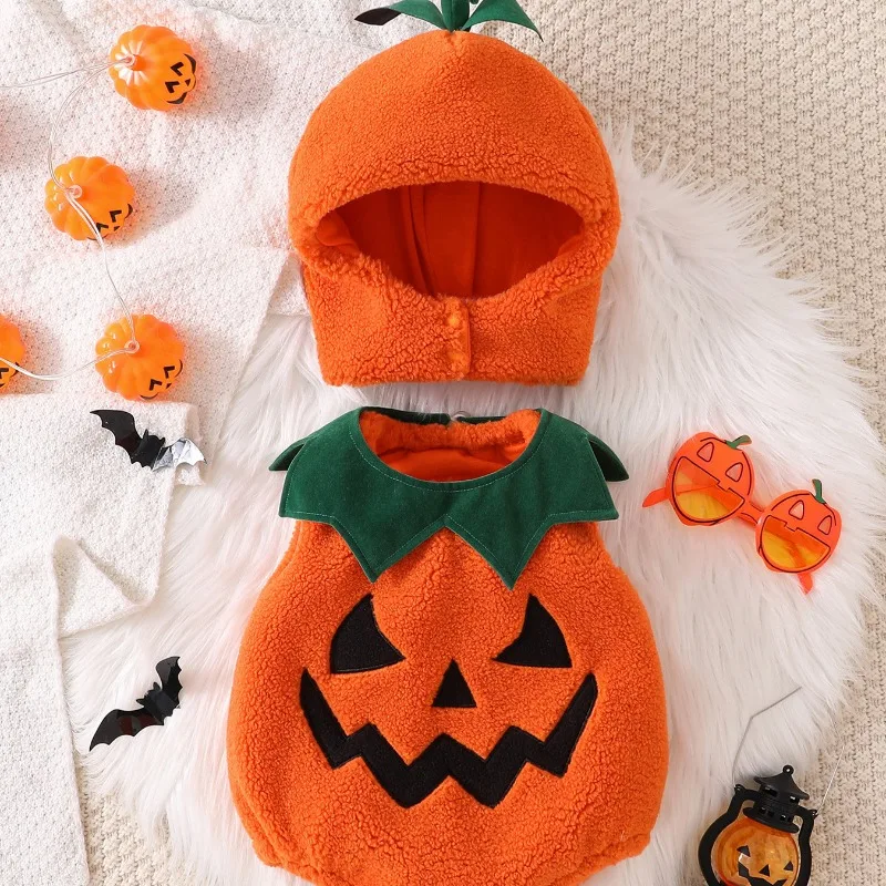 Newborn Halloween Pumpkin Romper Baby Orange Hooded Costume Infant Cute Cartoon Outfit For Boys Girls Festive Soft Clothes 0 12M
