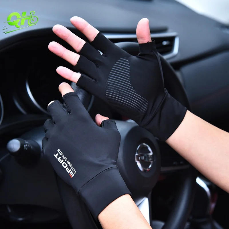 

Summer Ice Silk Cycling Gloves Motorbike Driving Electric Bikes ciclismo hombre Anti UV Non-slip Fingerless Accesorios Moto