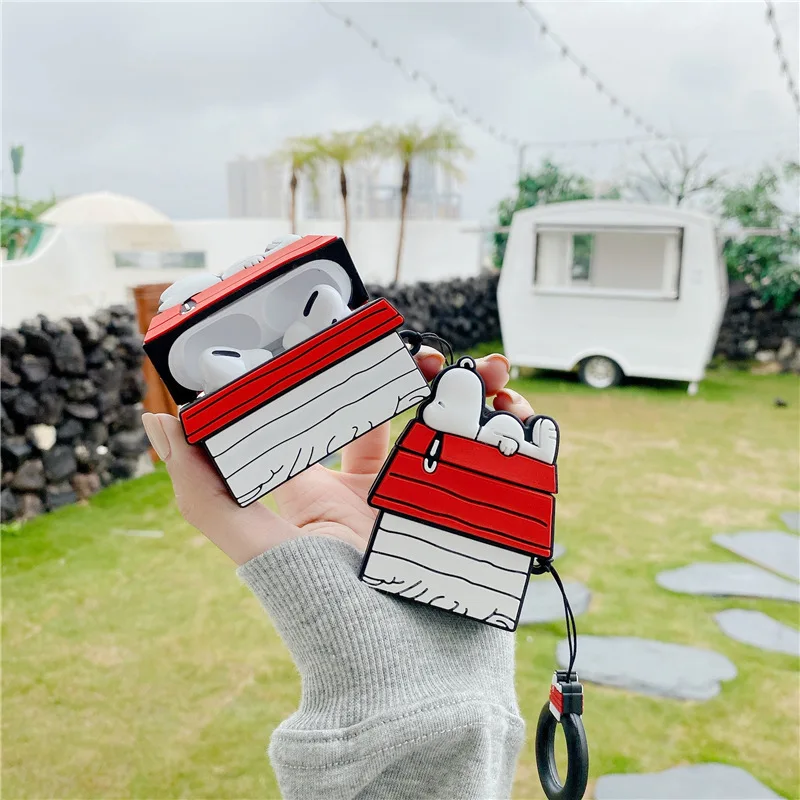 Snoopy Earphone Cover for Apple AirPods 1/2 3 Pro Cute Cartoon Silicone Anti-fall Wireless Bluetooth Headphone Case with Hooks