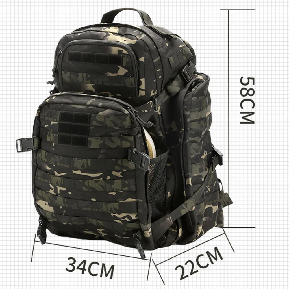 YCTAC 50L Tactical Military Backpack MOLLE Assault Large-capacity Pack Waterproof Camo Hiking Camping Hunting Army Rucksack