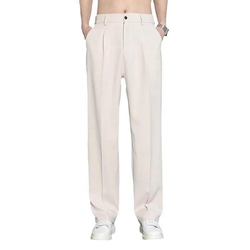 Ice Silk Suit Pants for Men Slim Fit Comfortable Loose Straight Leg Trousers Soft Breathable Waterfall Youth Trendy Summer Pant