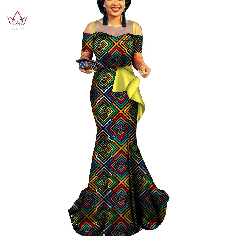 

Bintarealwax African Dresses for Women Dashiki Elegant Party Dress Plus Size Srapless Traditional African Clothing WY3938