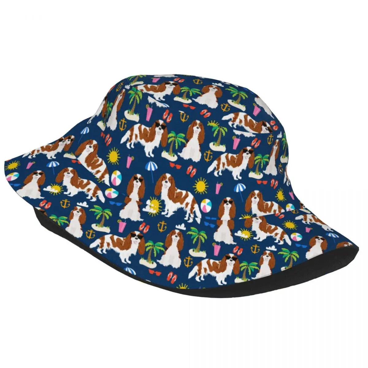 Cavalier King Charles Spaniel Dog Bucket Hats Beach Day Tropical Vacation Social Sunshine Summer Travel Fisherman Cap