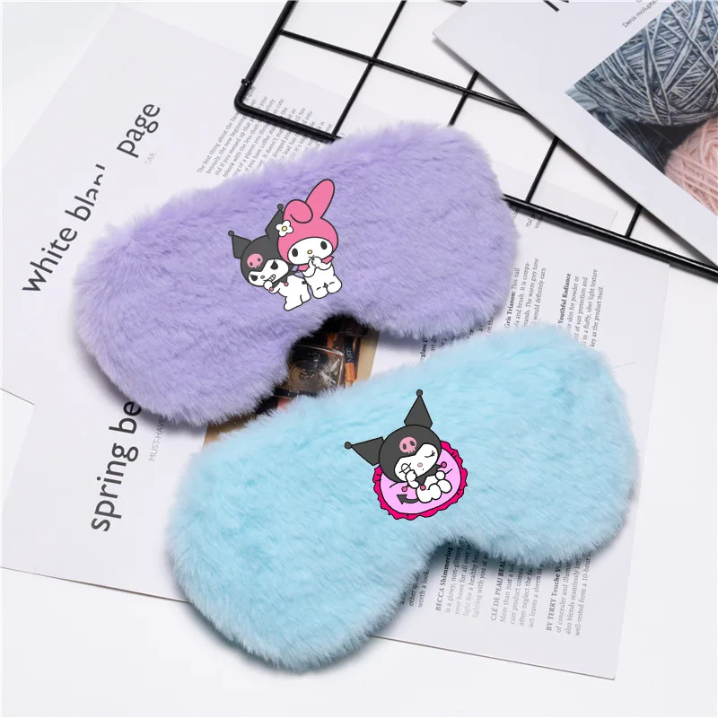 Kuromi Six-color Eye Mask with Imitation Rabbit Fur Surrounding, Light-blocking and Comfortable Plush Lunch Break Eye Mask Gift