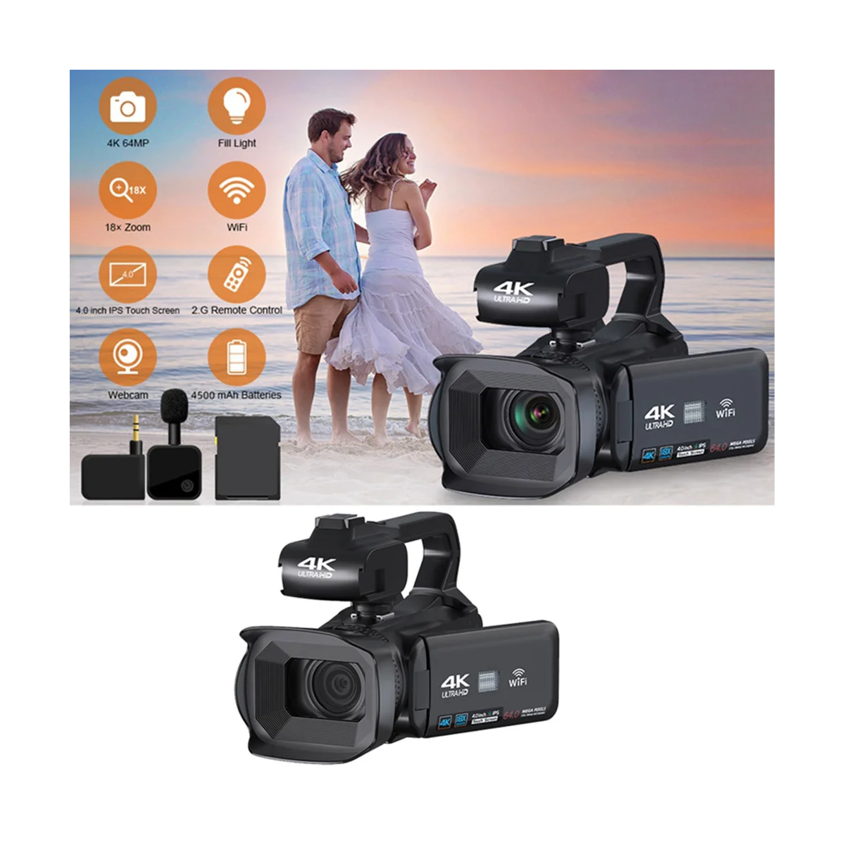 64MP WIFI Camcorder Camera 4K Video Recorder Camera for Youtube Stream Rotate 4.0 Inch Touch Screen Digital Camera