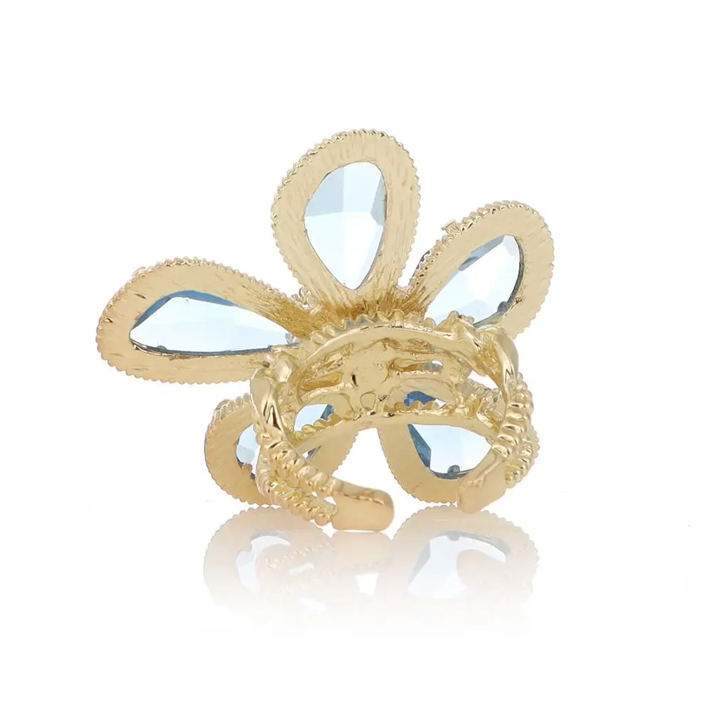 Big Flower Crystal Ring Personality Exaggerated Crystal Flower Open Adjustable Ring for Women Girl Wedding Party Jewelry Gifts