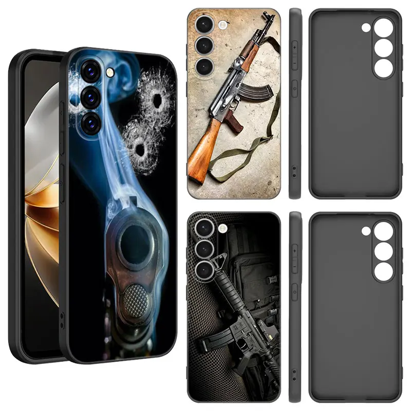 The Military Weapon Black Silicone Phone Case For Samsung Galaxy S23 S21 S20 FE S24 S22 Ultra S10E S10 S9 S8 Plus