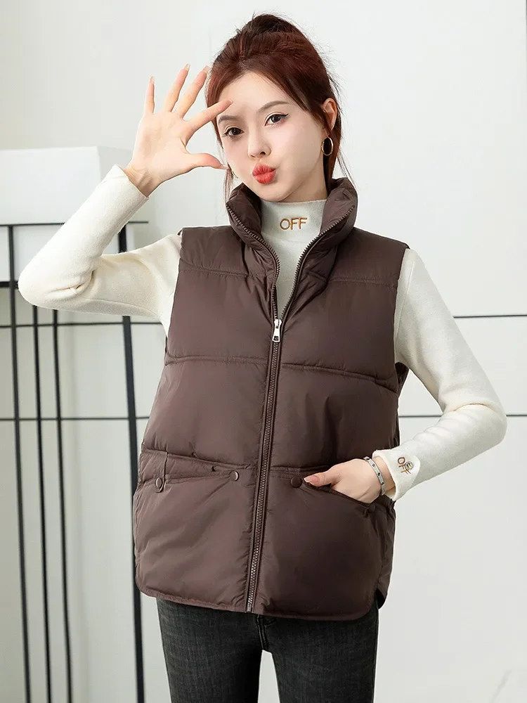 Vielleicht New Autumn Winter Short Stand Collar Casual Women's Puffer Vest Jacket Cropped Zipper Cotton Padded Winter Waistcoat