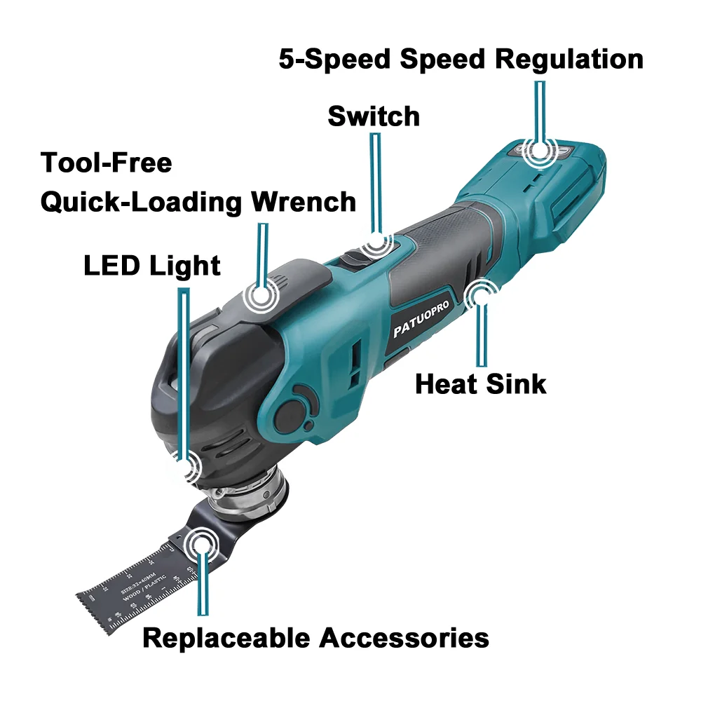 PATUOPRO Electric Oscillating Multi Function Tool Cordless Saw Trimmer Cutting Power Tools For Makita 18V Battery(No Battery)
