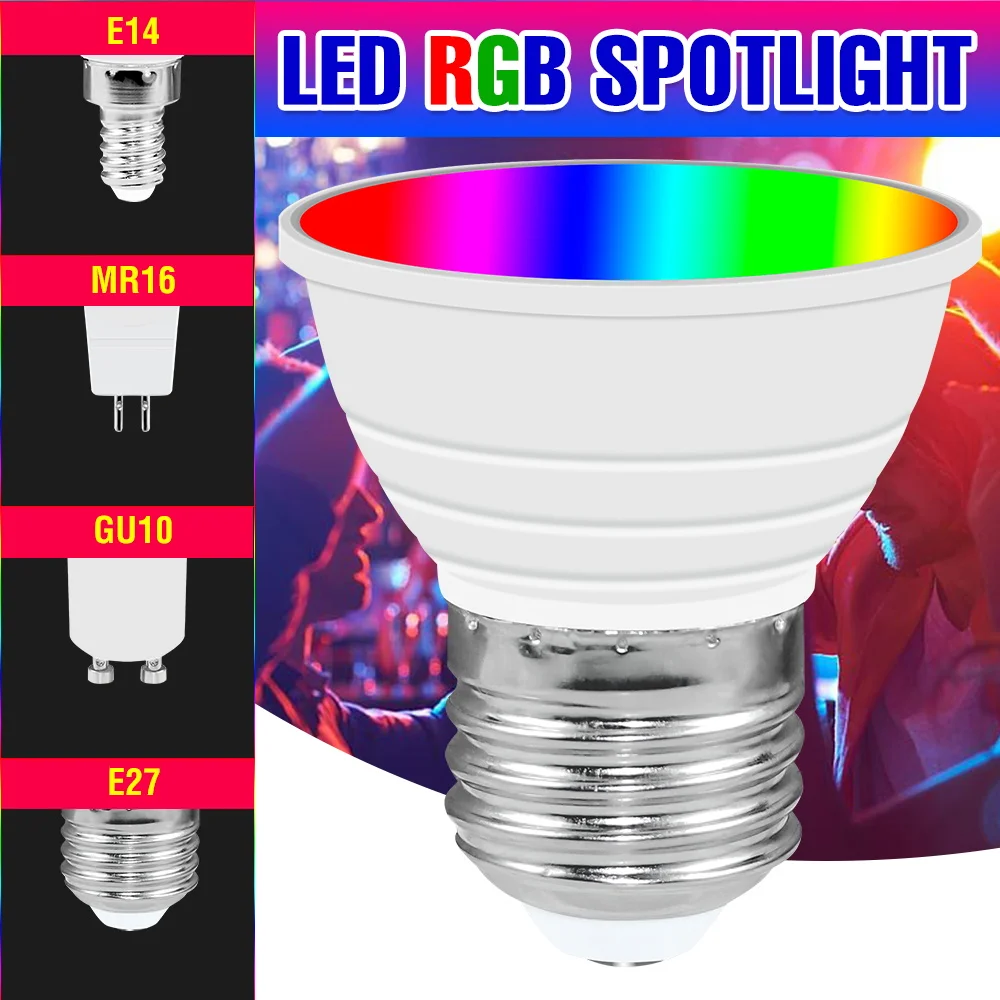 15W RGB Bulb LED Spotlights E27 Multicolor Bulbs E14 Mood Light GU10 Ceiling Lamp MR16 Indoor Atmosphere Nightlight GU5.3 AC220V