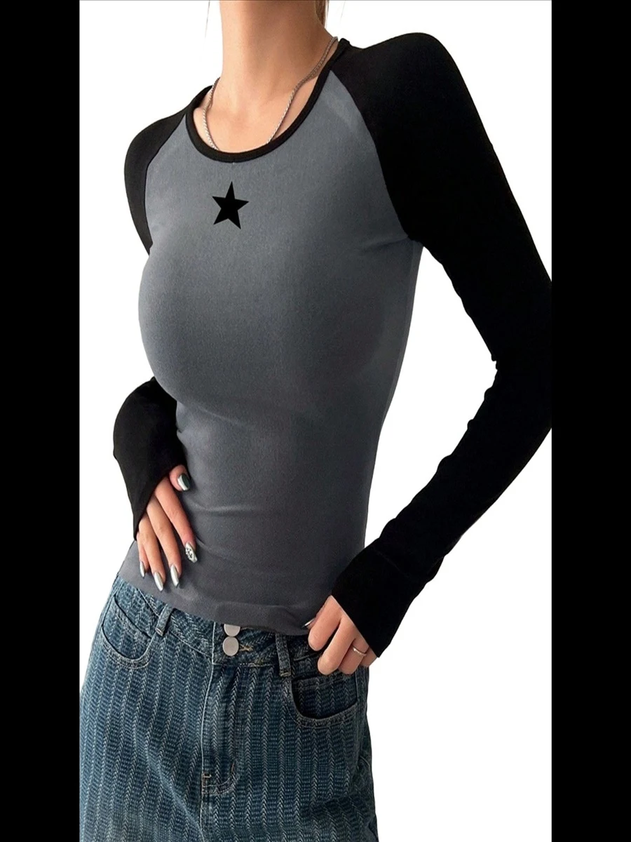 Women T-Shirt Y2K Round Neck Long Sleeve Fashionable High Quality New Arrival Trendy Comfortable Premium