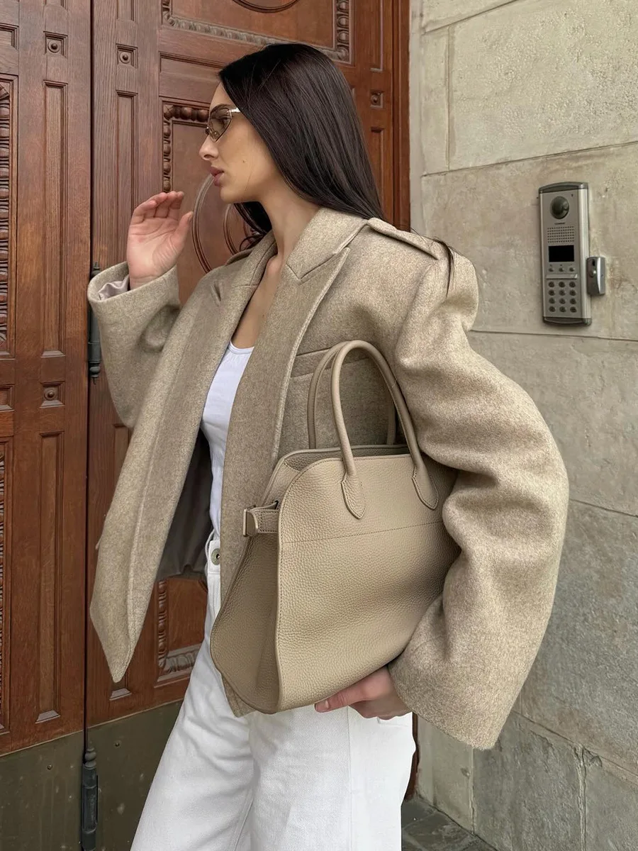 سترة نسائية جديدة من Wolfeel معطف صوف بتصميم طية صدر السترة عصرية فضفاضة تناسب الصلبة بلون الخريف والشتاء سترة ريترو عصرية