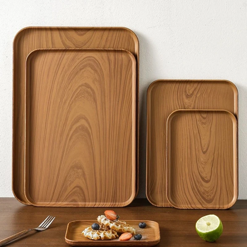 

Wood-effect Plastic Tray Rectangular Food-grade PP Water Cup Tray Tea Tray Household Fruit and Bread Plate Dinner Plate