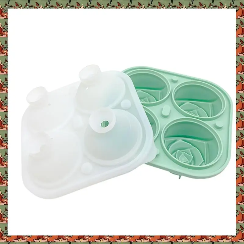 

ABLQ 3D Rose Ice Square Mold,Ice Square Trays,Make 4 Giant Cute Flower Shape Ice,Dishwasher Green Fun Big Ice Ball Maker Durable