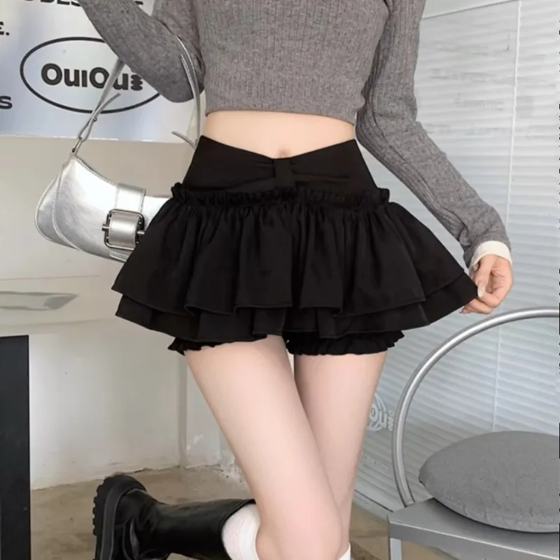 French Style Solid Mini Skirts Women Summer Sweet Students Simple Casual All-match A-line Slimming Anti-glare High Street Chic