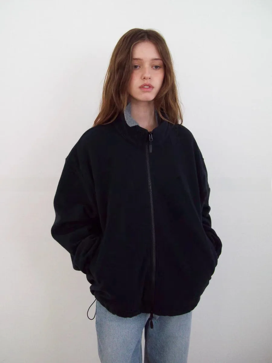 

Ele Stand Collar Zipper Fce Jaet Women's Faion Commute Sle Loose Fit Long Sve Warm Outerwear