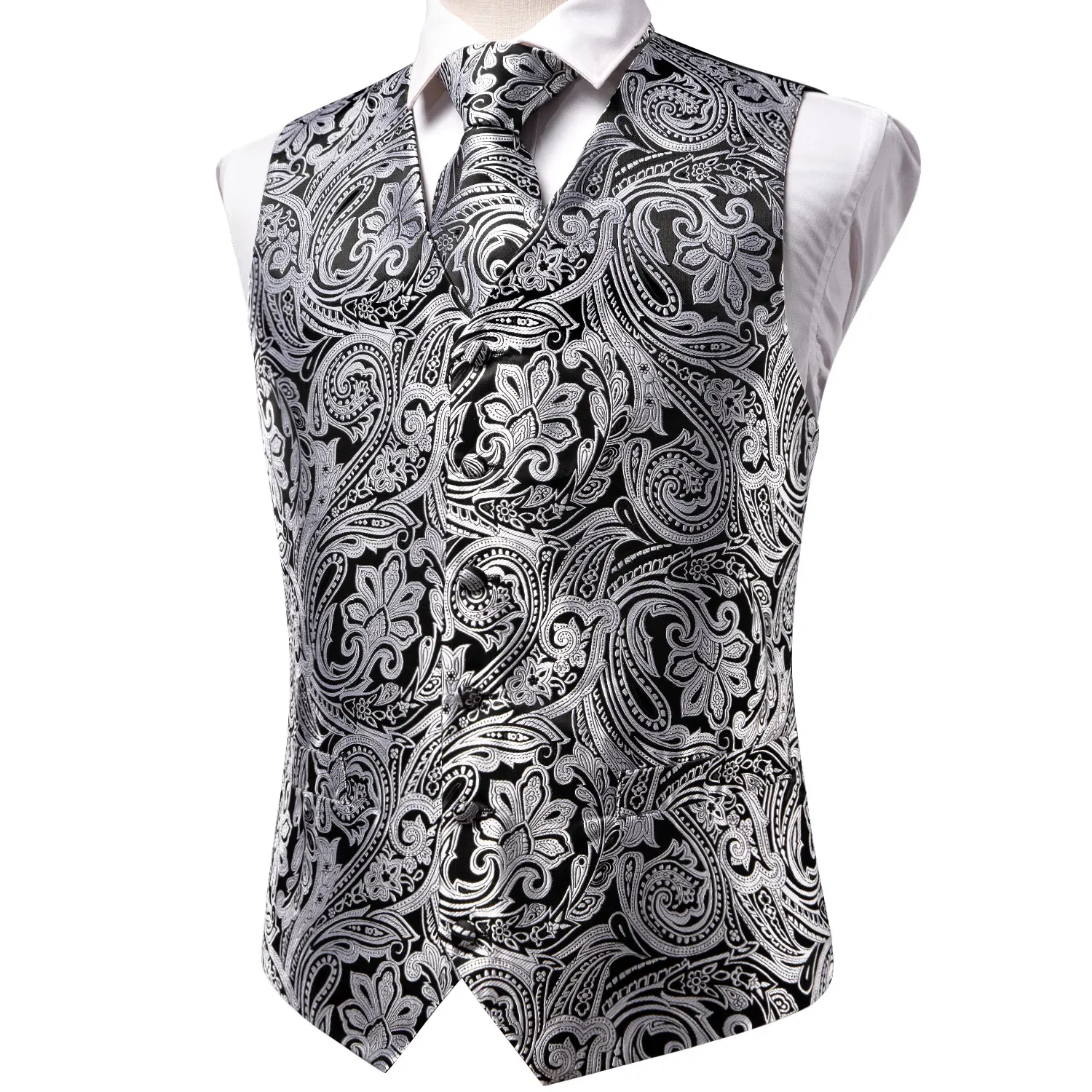 Brand New Silk Men's Waistcoat Tie Set Wedding Business Sleeveless Jacket Suit Vest Necktie Hankerchief Cufflink Groom Groomsmen