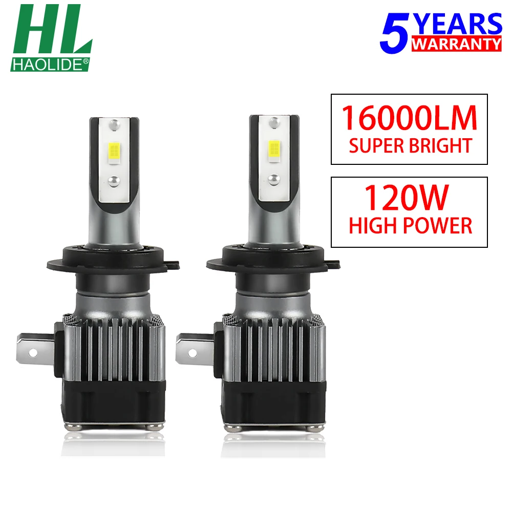 

HAOLIDE 16000LM Car Headlight Bulbs H7 Canbus Super Bright 120W Auto Fog Light 12V 24V LED Bulb Turbo Lamp 6000K White Car Light