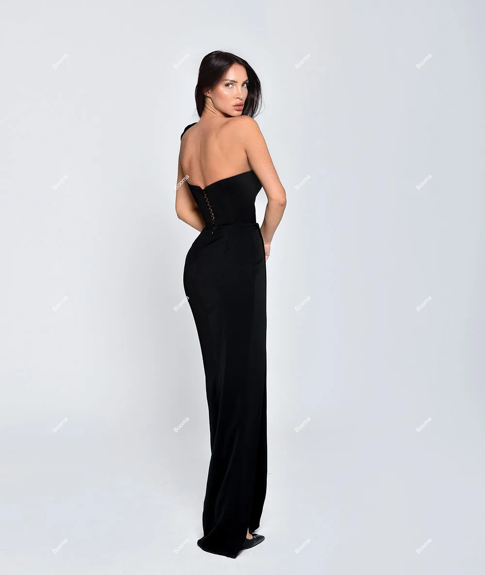 Booma Black Sexy Mermaid Evening Dresses One Shoulder Formal Occasion Gowns for Women Leg Slit Floor Length Party Prom Dress