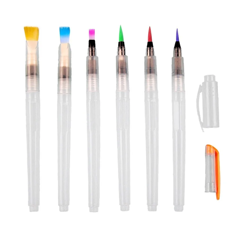 6Pcs Nylon + Plastic Large Capacity Water Storage Brush White Length 190mm Watercolor Refillable Paint Pen
