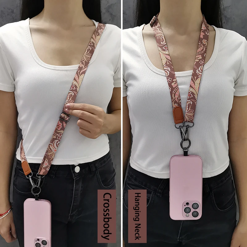Retro Pattern Crossbody Cell Phone Lanyard Adjustable Hanging Neck Mobile Phone Strap Lanyard Pendant With Universal Card Gasket