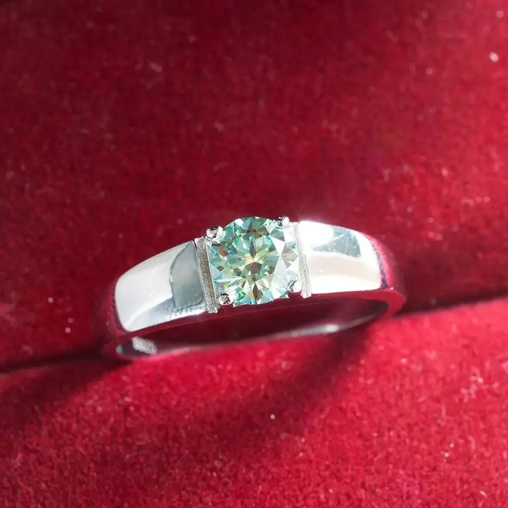 BIJOX STORY 1ct Moissanite Rings 925 Sterling Silver Men's Ring Simple Classic Couple Wedding Ring Four Claw Silver Fine Jewelry