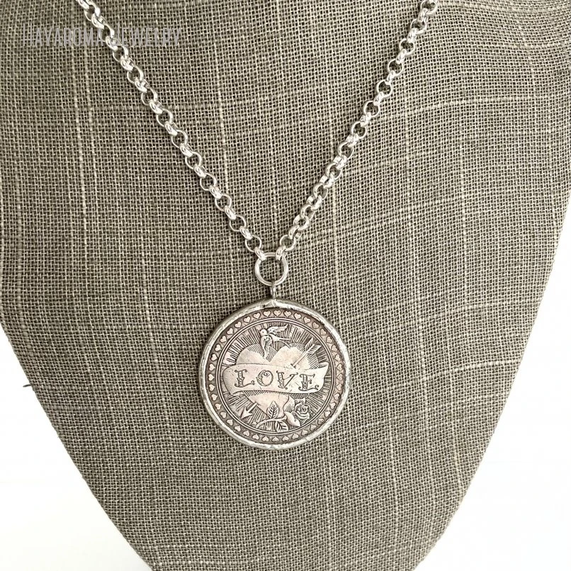 

10Pcs Silver Plated Love Hate Coin Charm Necklace Statement Women Stainless Steel Jewelry