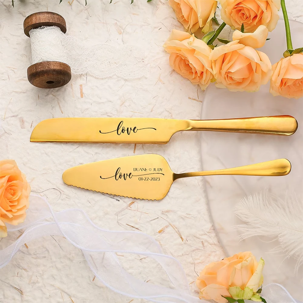 Personalised Cake Knife and Serve Set Wedding Birthday Anniversary Engraved Cake Cutter Spatula Set Gifts For Bridal Shower