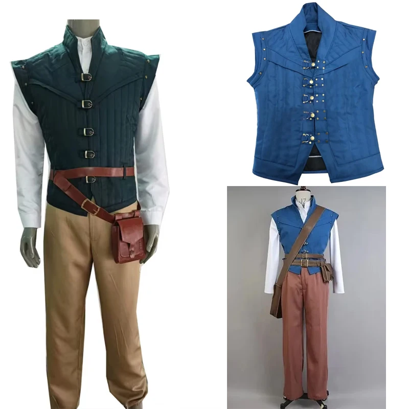 Flynn Rider Vest Cosplay Costume Anime Bag Halloween Full Set Uniform Coat Tops