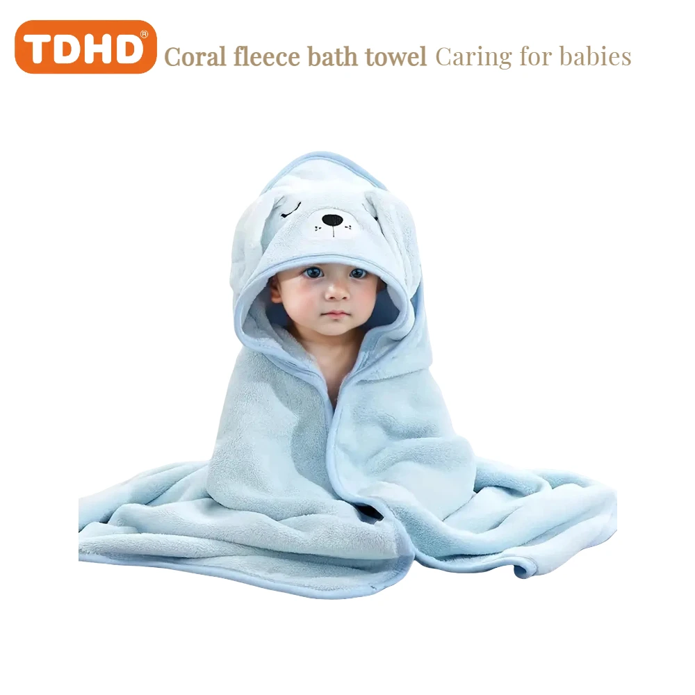 

TDHD Baby Hooded Towels Thick Coral Fleece Animal Bathrobe for Babies Toddlers Kids Soft Absorbent Toddler Bath Towel (Blue Dog)