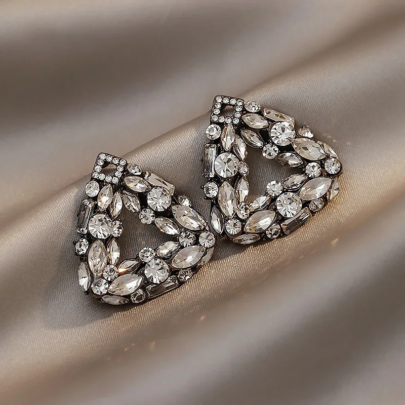 BYSPT Luxury Waterdrop Earrings Gray Crystal Oval Stud Earring for Women Piercing Jewelry
