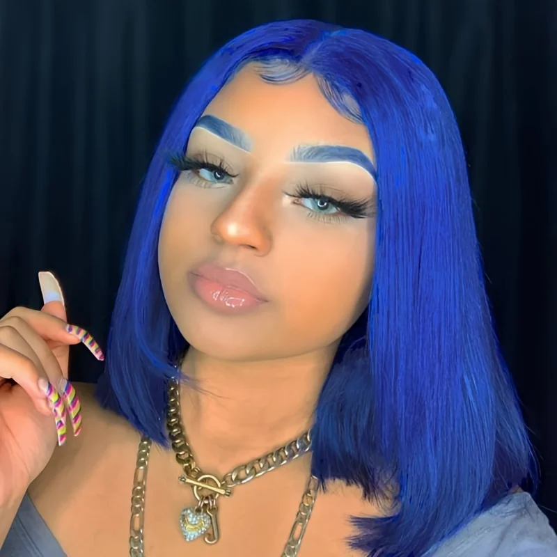 200%Density 13X4 Lace Front Wigs For Women Human Hair Blue Short Bob Wigs Brazilian Hair Wigs Transparent Lace Wig For Women