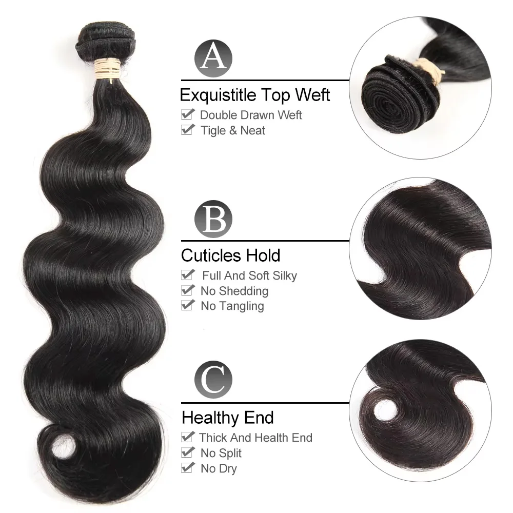 1/3/4 Stück Body Wave Echthaar-Bündel, brasilianisches Remy-Haar, unverarbeitet, natürliches Schwarz, Webverlängerungen, langes Haar, 10–40 Zoll